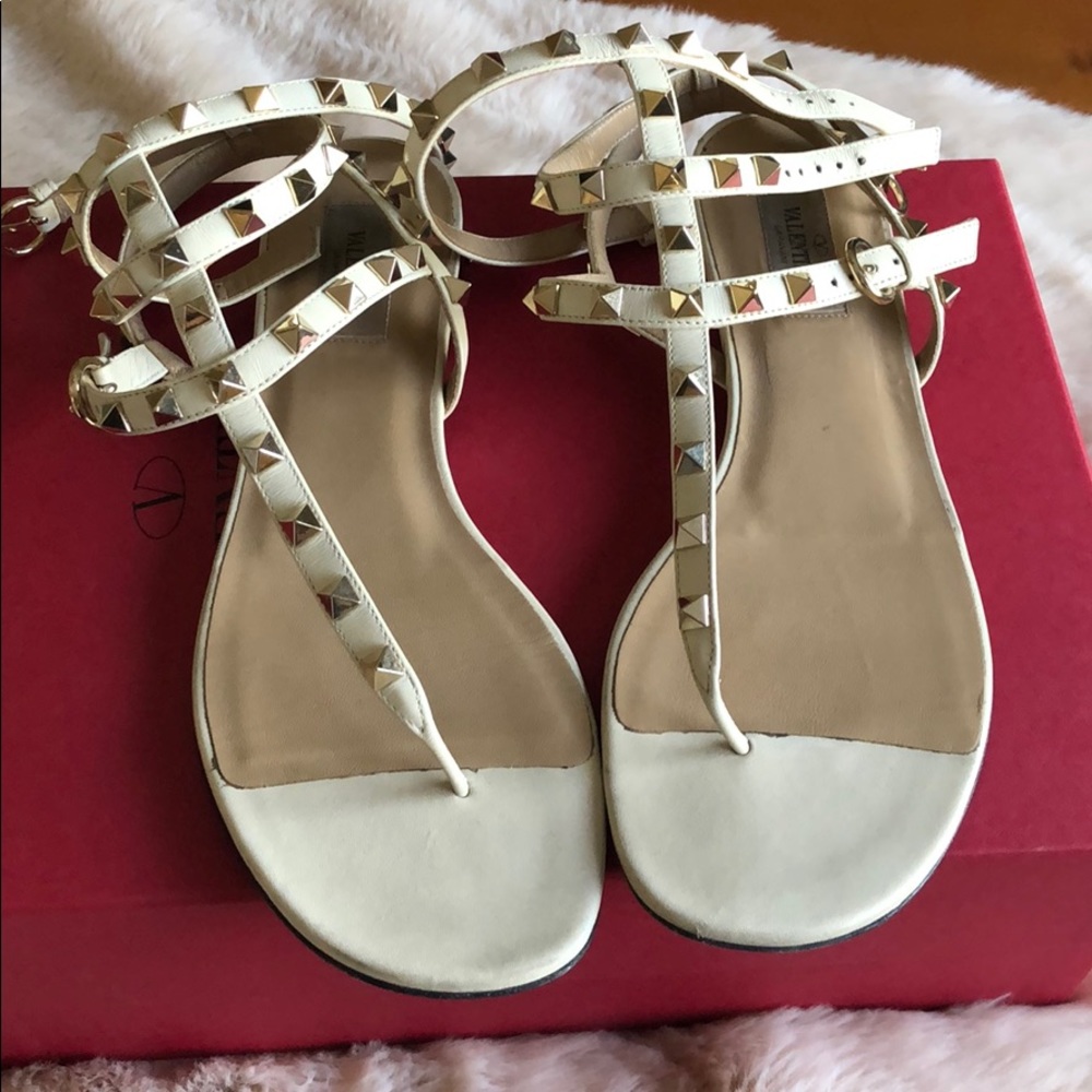 Valentino Rockstud Ankle Strap Flat Sandal
